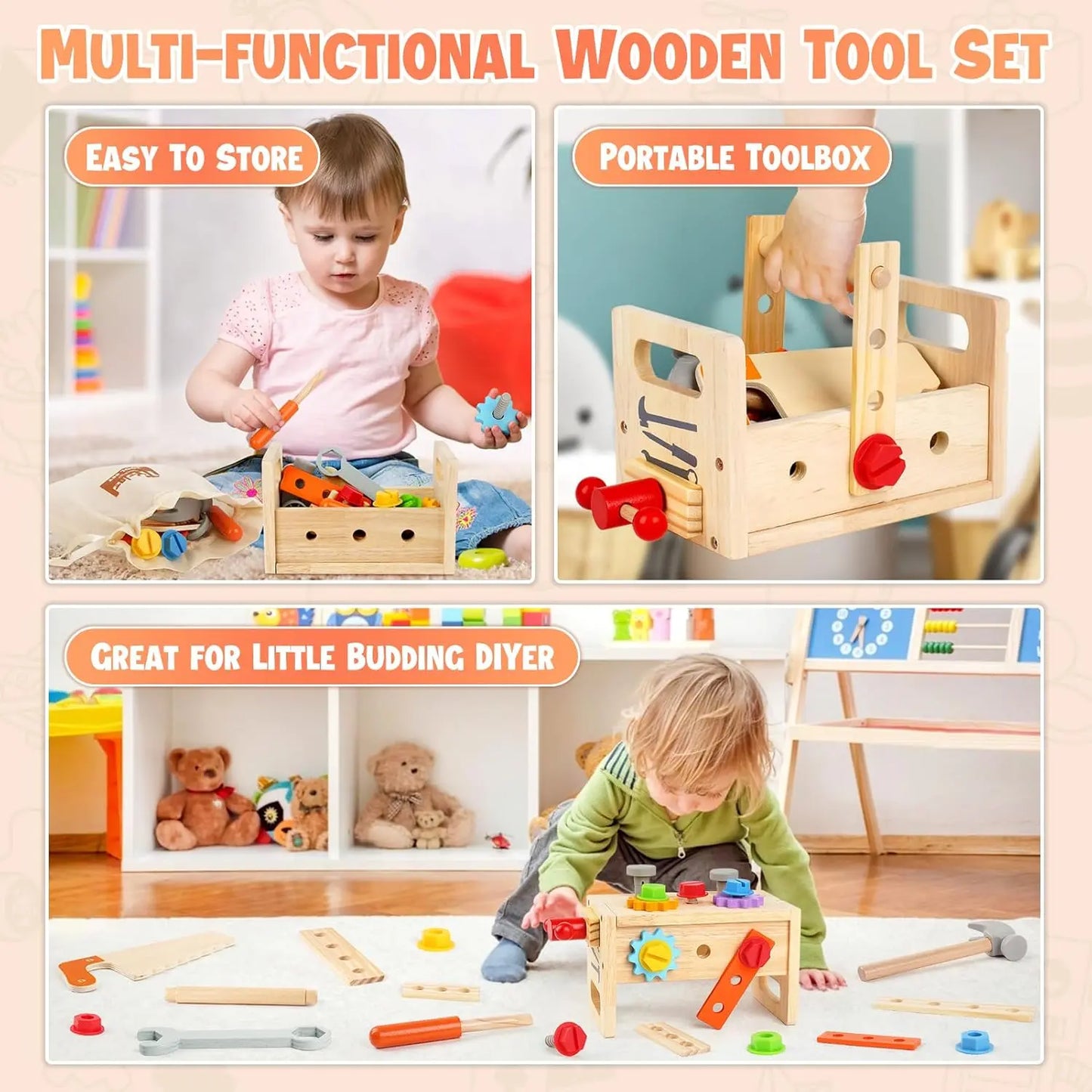 Montessori Solid Wooden Kids Tool Set