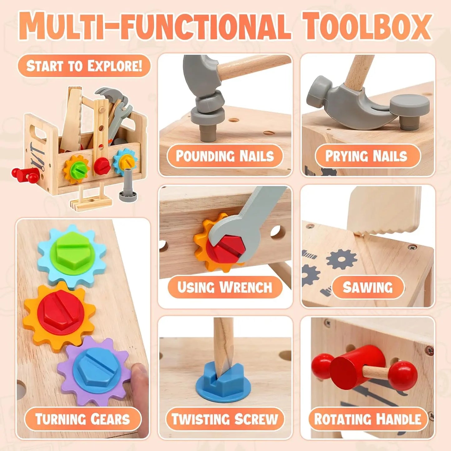 Montessori Solid Wooden Kids Tool Set